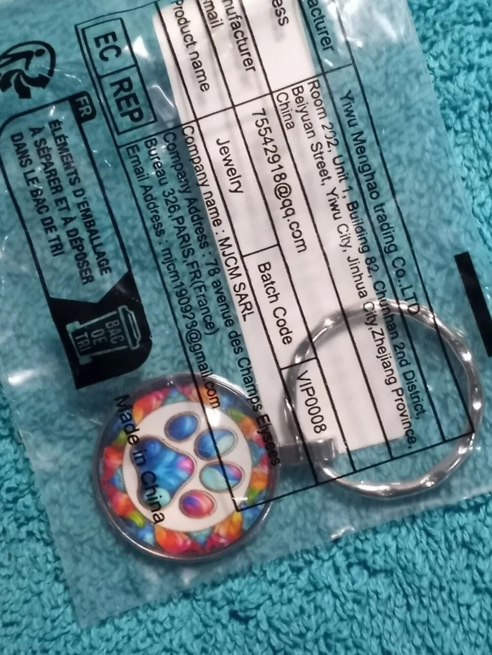Colorful Paw Print Pet Keychain - Blue Accent